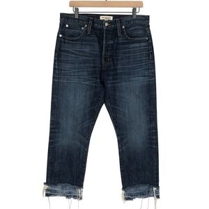 Madewell Rivet & Thread Jeans Sz 30 Button Fly Straight Leg Cropped Frayed‎ USA